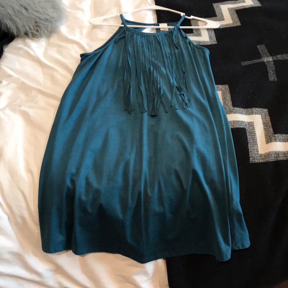 Suede-like fringe tank dress